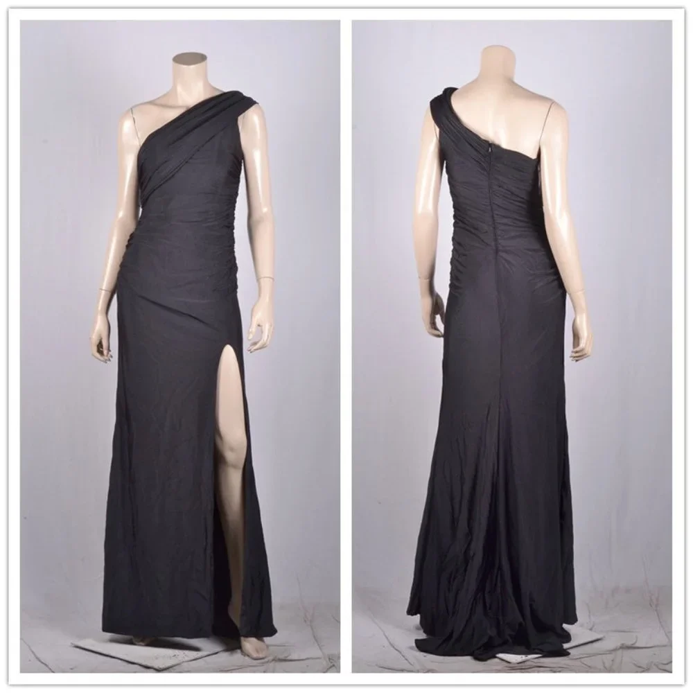 La Femme One-Shoulder Shiny Jersey Gown - Picture 2 of 3